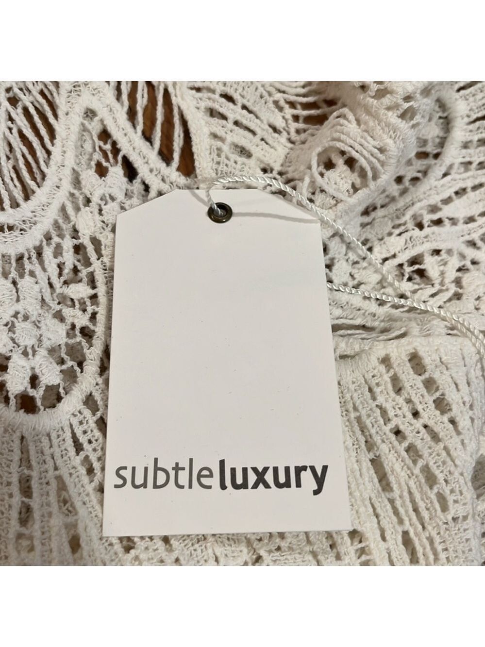 NWT Subtle Luxury Women’s Crochet 3/4 Sleeve Top Boho Glam Cream White S/M - Picture 14 of 14